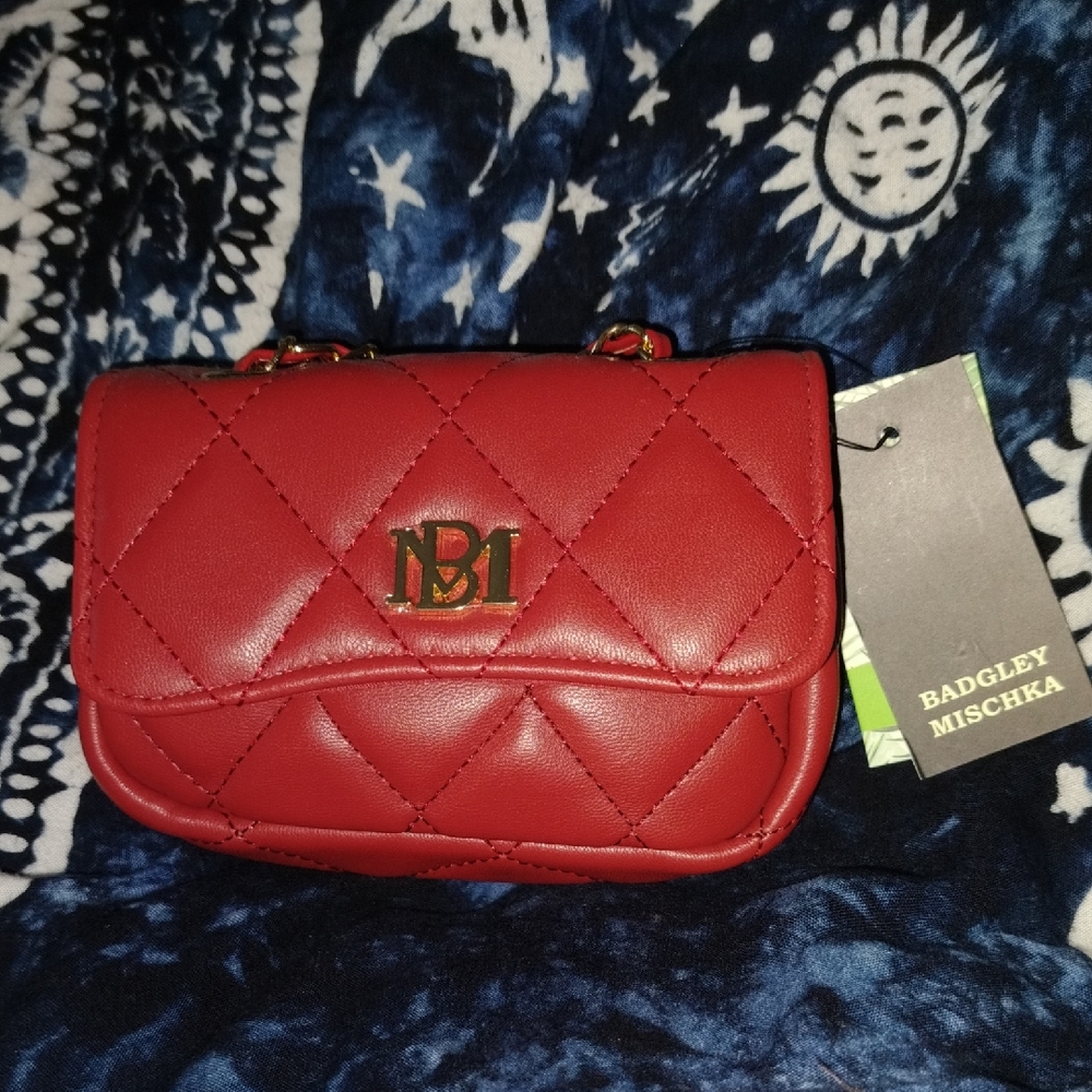 New Badgley Mischka Red Mini Quilted Bag